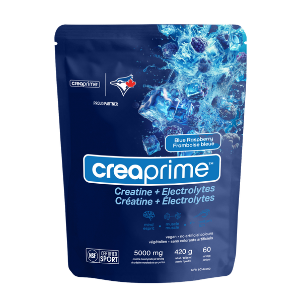 CreaPrime Blue Raspberry creatine powder with electrolytes, 420 g pouch