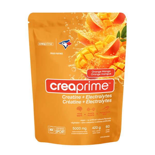 CreaPrime Orange Mango creatine powder with electrolytes, 420 g pouch